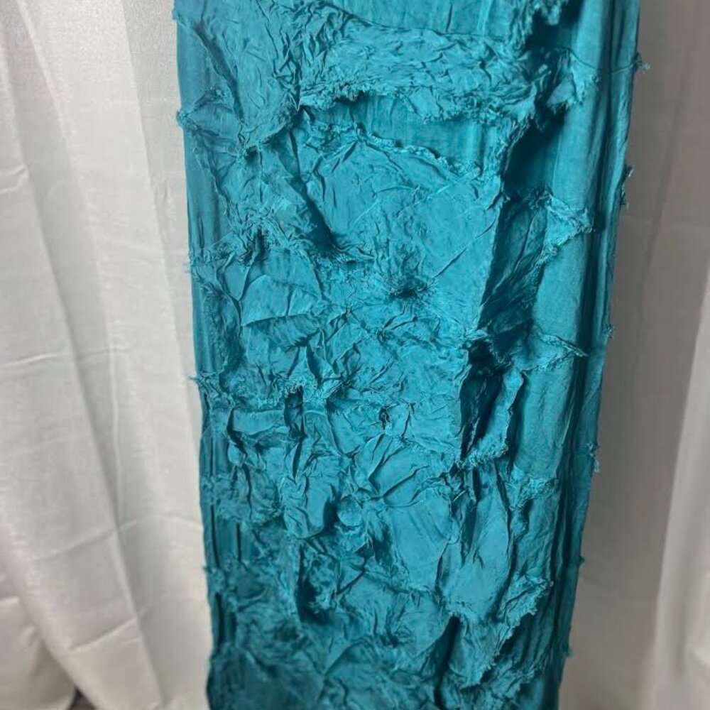 Ilenia M. Made in Italy Silk Fringe Maxi Dress in Teal - Size L